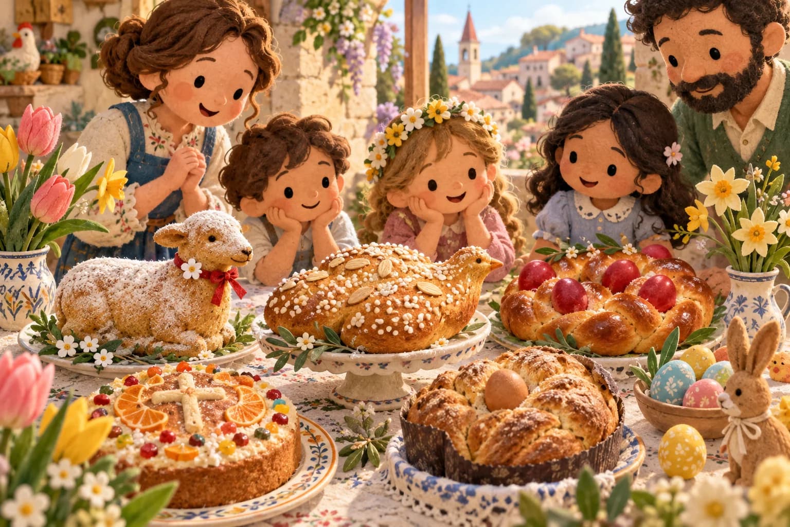 Table de Pâques avec des brioches et gâteaux de plusieurs pays européens