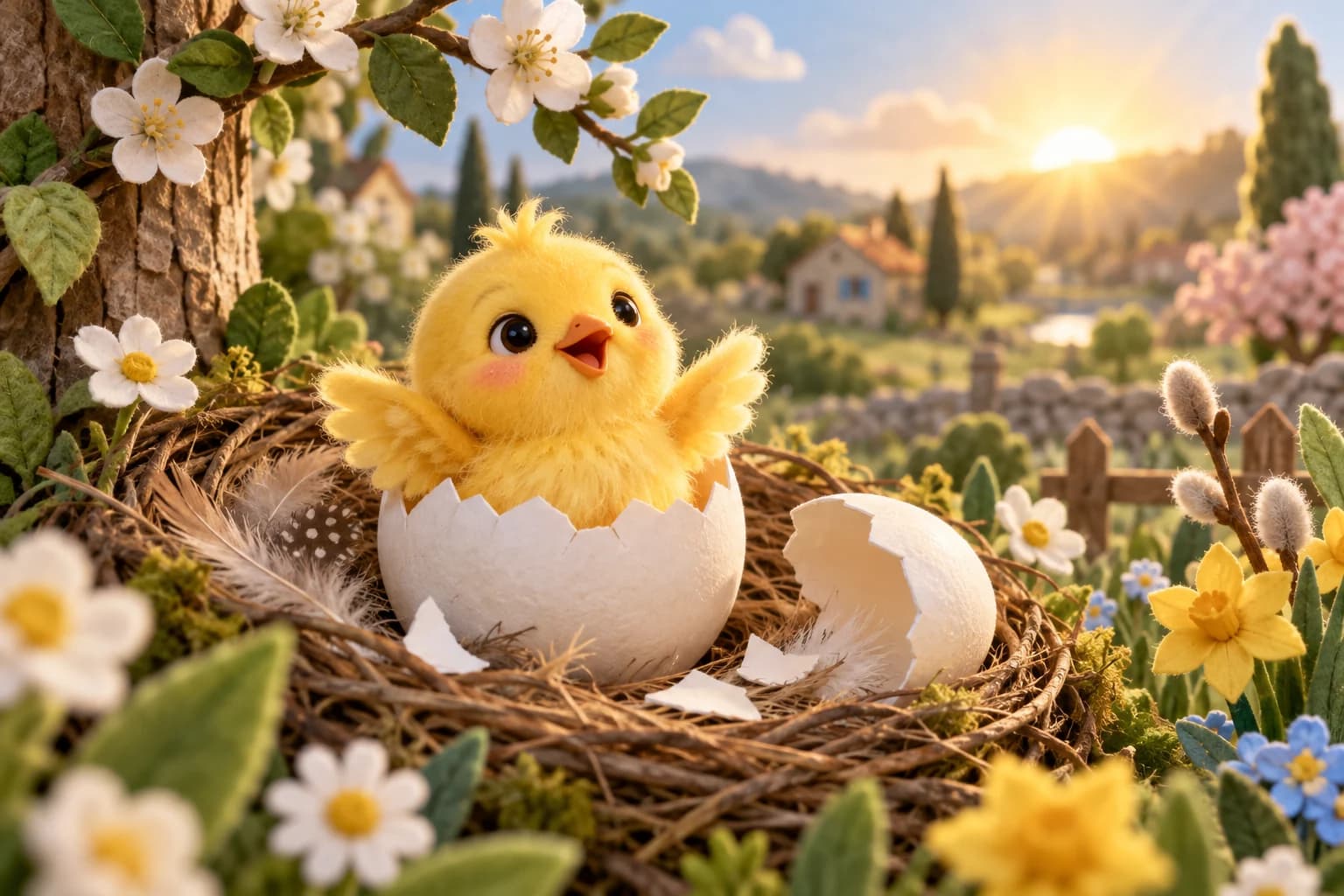 Illustration de la comptine « Coucou, poussin jaune ».