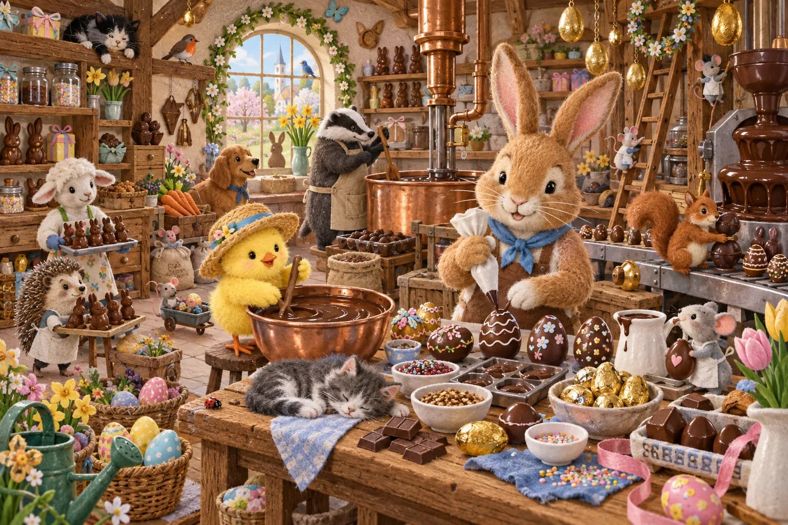 Dans l’atelier gourmand, retrouve le hérisson boulanger, le blaireau à la cuillère et la petite souris sur son échelle.