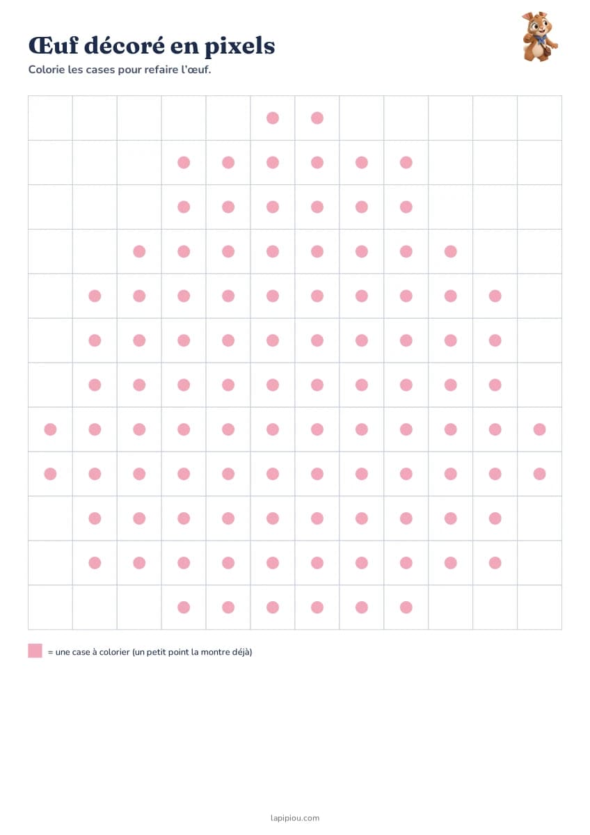Œuf décoré en pixels — aperçu de la fiche à imprimer