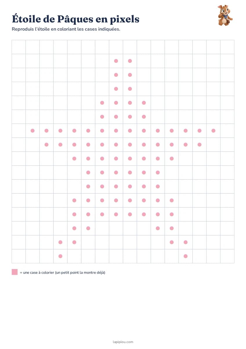 Étoile de Pâques en pixels — aperçu de la fiche à imprimer