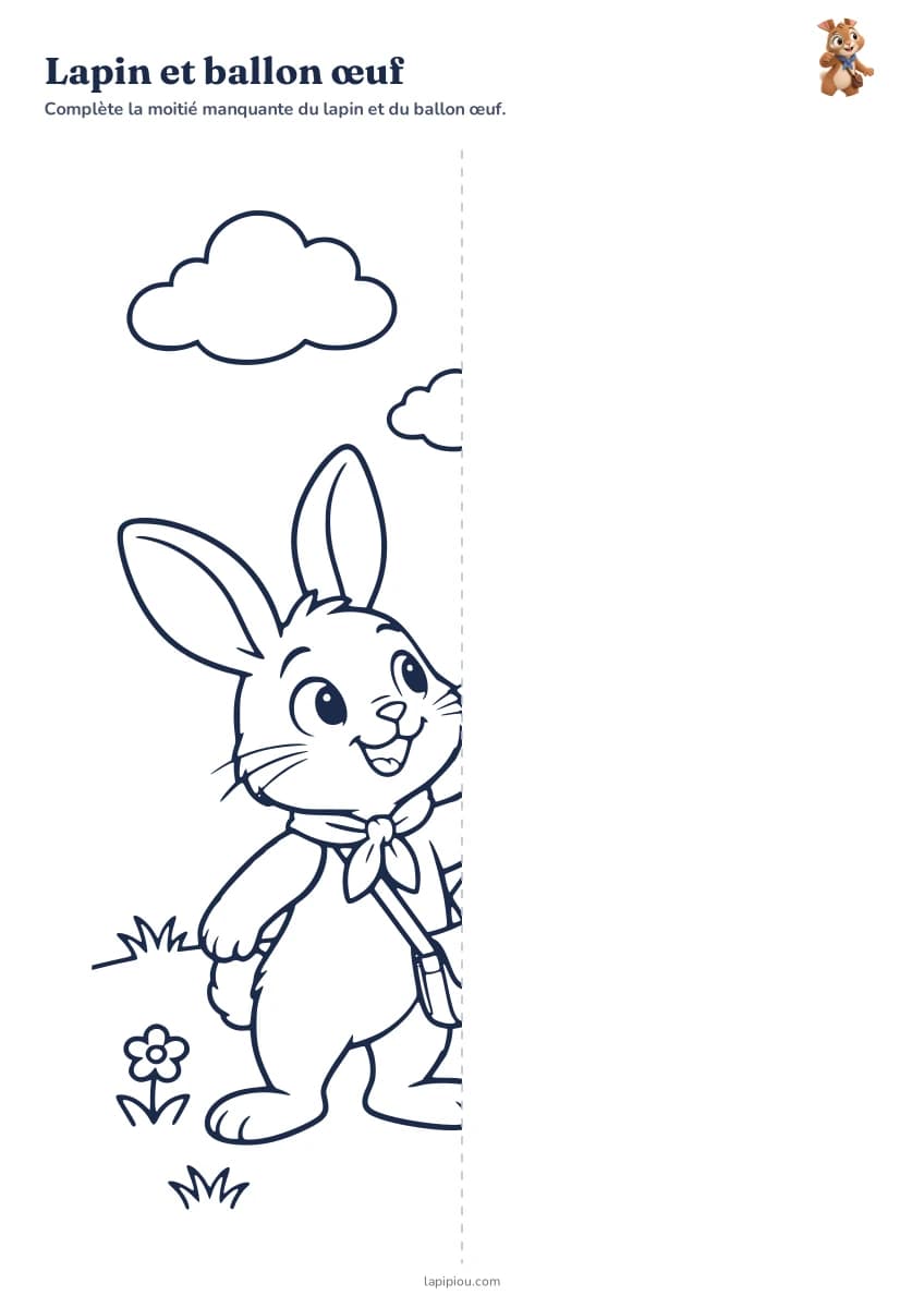 Lapin et ballon œuf — aperçu de la fiche à imprimer