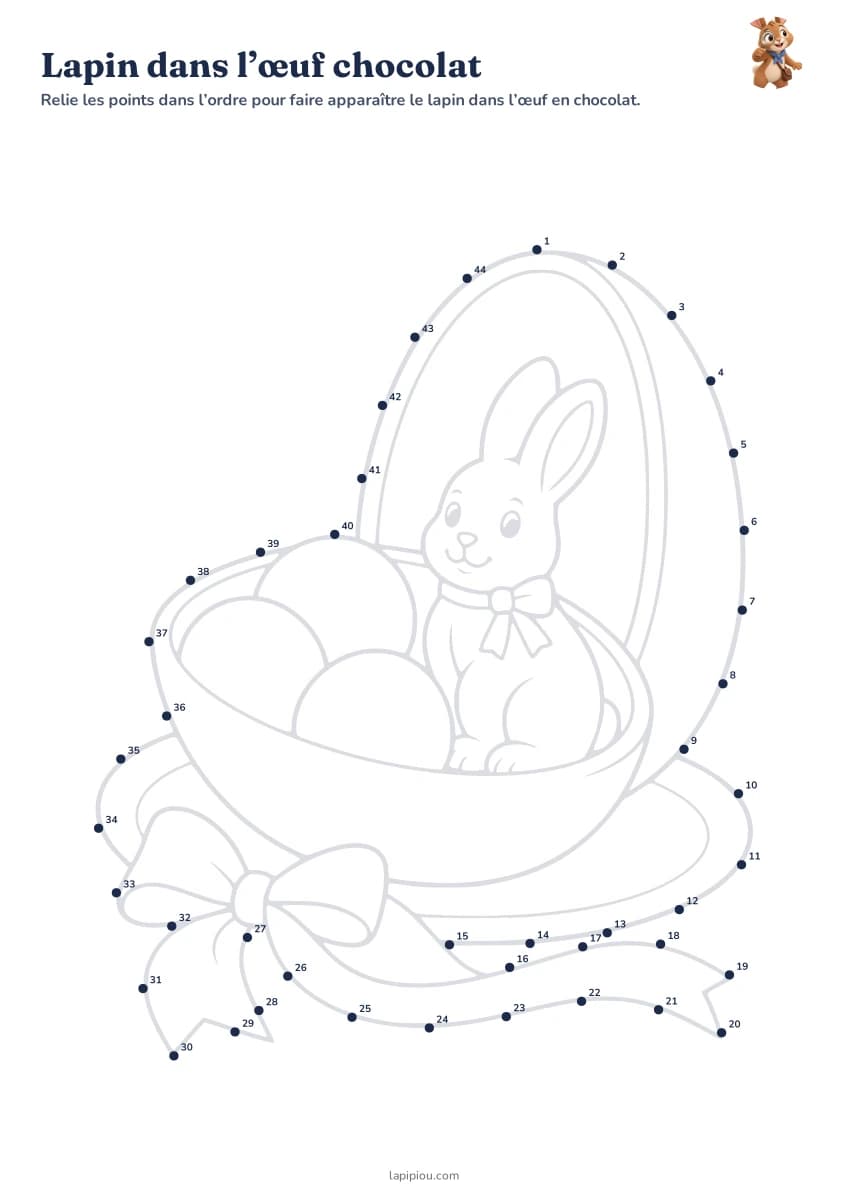 Lapin dans l’œuf chocolat — aperçu de la fiche à imprimer